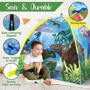 W&O Dino Tent with Sounds and LED Lights for Kids 3-12