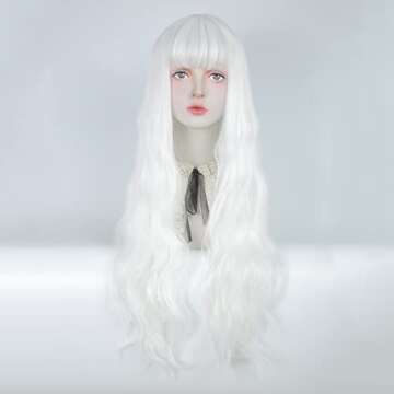 STYLER Long Pure White Synthetic Wig with Bangs - Natural Long Wavy Cosplay Wigs for Women Halloween...