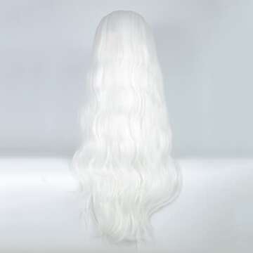 STYLER Long Pure White Synthetic Wig with Bangs - Natural Long Wavy Cosplay Wigs for Women Halloween Christmas 30" (Pure White)