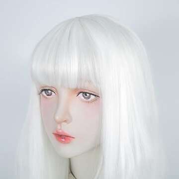 STYLER Long Pure White Synthetic Wig with Bangs - Natural Long Wavy Cosplay Wigs for Women Halloween Christmas 30" (Pure White)