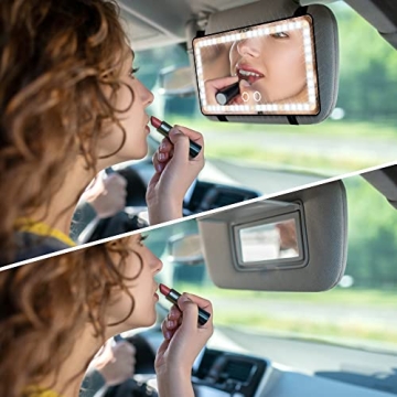 Car Vanity Mirror: Rechargeable LED Mirror with Dimmable Lighting