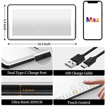 Car Vanity Mirror: Rechargeable LED Mirror with Dimmable Lighting