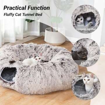 LUCKITTY Warm Fluffy Plush Cat Dog Tunnel Bed with Washable Cushion-Big Tube Playground Toys 3 FT Di...