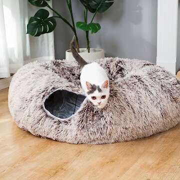 LUCKITTY Plush Cat Dog Tunnel Bed for Indoor Fun