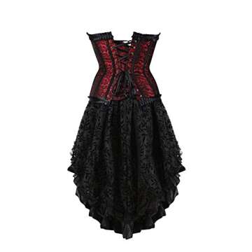 frawirshau Renaissance Corset Dress Halloween Costumes for Women Witch Costume Pirate Costume Women Steampunk Corset Black and Red Size L