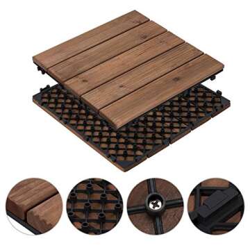 Yaheetech 27PCS Interlocking Patio Deck Tiles 12 x 12in Wood Floor Tiles Outdoor Flooring for Patio Garden Deck Poolside Brown