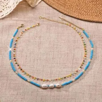 MPRAINBOW Boho Colorful Beaded Choker Necklaces - 2pcs Summer Layered Chokers Necklace Women Beach Surfer Trendy Jewelry Gifts,Hawaiian Rainbow Flower Bead Necklace Chain for Her Friend