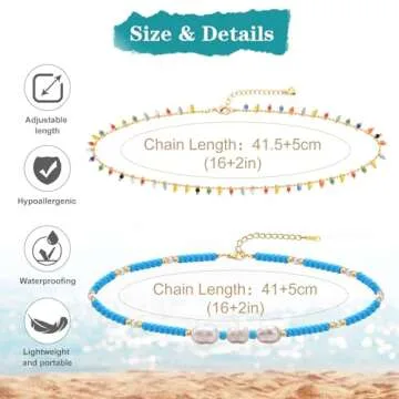 MPRAINBOW Boho Colorful Beaded Choker Necklaces - 2pcs Summer Layered Chokers Necklace Women Beach Surfer Trendy Jewelry Gifts,Hawaiian Rainbow Flower Bead Necklace Chain for Her Friend