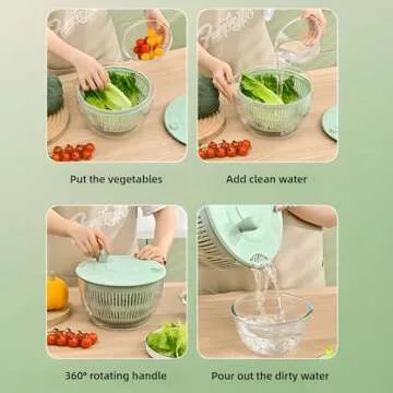 Large Salad Spinner and Slicer - 5.3 Qt, Grater with Container and Lid & Kitchen Gadget set, Vegetable Dryer Grater, with Large Mixing Bowl, with Slicer and Shredder (Light Green)