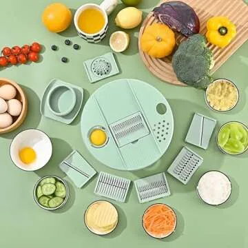 Large Salad Spinner and Slicer - 5.3 Qt, Grater with Container and Lid & Kitchen Gadget set, Vegetable Dryer Grater, with Large Mixing Bowl, with Slicer and Shredder (Light Green)