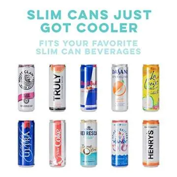 Swig Life Skinny Can Cooler, 12oz Insulated Slim Can Holder, Stainless Steel Cooler, Covers for Tall Beer Bottles, Beach Accessories for Women (Party Animal)