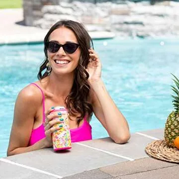 Swig Life Skinny Can Cooler, 12oz Insulated Slim Can Holder, Stainless Steel Cooler, Covers for Tall Beer Bottles, Beach Accessories for Women (Party Animal)