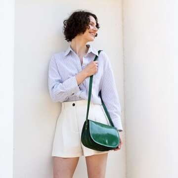 Time Resistance Leather Crossbody Bag for Women - Shoulder Messenger Purse (Green) - Gift Box Includ...