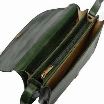 Time Resistance Leather Crossbody Bag for Women - Shoulder Messenger Purse (Green) - Gift Box Included