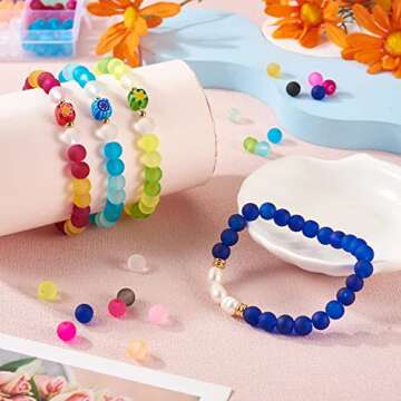 KISSITTY 400pcs/box 8mm 15 Color Frosted Glass Round Beads Set for Jewelry Craft Making Summer Beach...