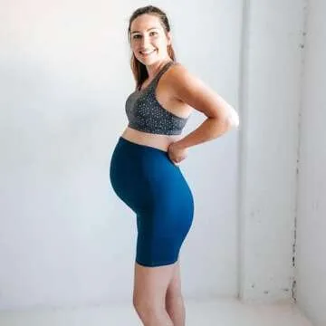 Hi Clasmix Maternity Shorts Over Belly Active Workout Summer Yoga Athletic Pregnancy Adjustable Belt Biker Shorts Pants(3 Pack Black+Grey+Navy,Medium)