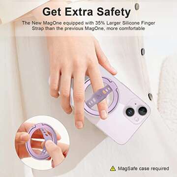 EWA MagOne (Upgrade) Compatible with MagSafe Phone Grip Stand with Silicone Finger Strap, Removable ...