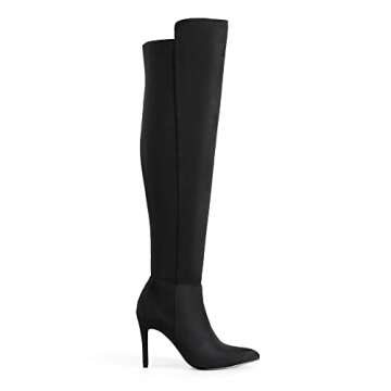 DREAM PAIRS Women's Sdob2214w Over The Knee Thigh High Boots Long Stretch Pointed Toe Stiletto High Heels Fall Sexy Boots, Black Suede, Size 8.5