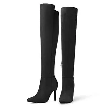 DREAM PAIRS Women's Sdob2214w Over The Knee Thigh High Boots Long Stretch Pointed Toe Stiletto High Heels Fall Sexy Boots, Black Suede, Size 8.5