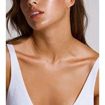 Foxgirl Gold Initial Necklaces for Women, Dainty Gold Letter Necklace Tiny A-Z Pendant Choker Necklace Trendy Cute Personalized Monogram Name Necklace Gold Jewelry Necklace for Women Gift