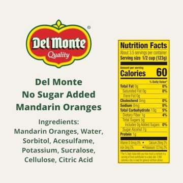 Del Monte No Sugar Added Mandarin Oranges, 15 oz Can, Canned Fruit