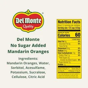 Del Monte No Sugar Added Mandarin Oranges, 15 oz Can, Canned Fruit