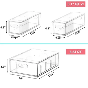 Taiuloo 3 Pack Refrigerator Organizer Bins with Pull-out Drawer, Clear Stackable Fridge Drawer Organizer Set, BPA-free Food Storage Containers for Freezer, Cabinet, Kitchen, Pantry Organization