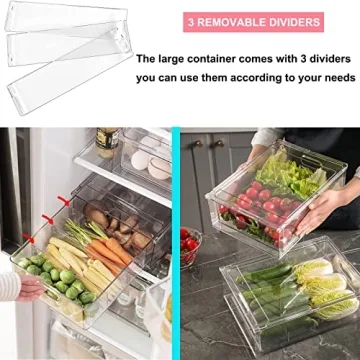 Taiuloo 3 Pack Refrigerator Organizer Bins with Pull-out Drawer, Clear Stackable Fridge Drawer Organizer Set, BPA-free Food Storage Containers for Freezer, Cabinet, Kitchen, Pantry Organization