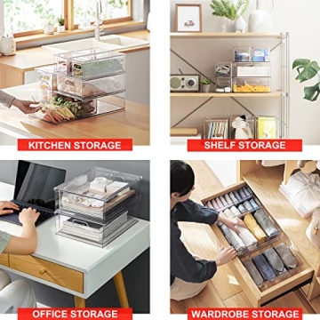 Taiuloo 3 Pack Refrigerator Organizer Bins with Pull-out Drawer, Clear Stackable Fridge Drawer Organizer Set, BPA-free Food Storage Containers for Freezer, Cabinet, Kitchen, Pantry Organization