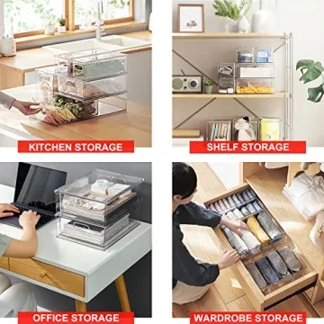 Taiuloo 3 Pack Refrigerator Organizer Bins with Pull-out Drawer, Clear Stackable Fridge Drawer Organizer Set, BPA-free Food Storage Containers for Freezer, Cabinet, Kitchen, Pantry Organization