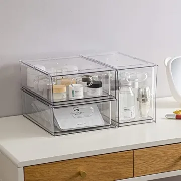 Taiuloo 3 Pack Refrigerator Organizer Bins with Pull-out Drawer, Clear Stackable Fridge Drawer Organizer Set, BPA-free Food Storage Containers for Freezer, Cabinet, Kitchen, Pantry Organization