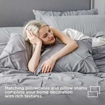 Bedsure Queen Comforter Set Grey - Bed in a Bag Queen Size 7 Pieces, Pintuck Bed Set Gift for Family, Pinch Pleat Grey Comforter with Sheets, Pillowcases & Shams