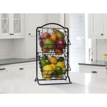 Gourmet Basics Mikasa 2 Tier Basket in Antique Black for Kitchen