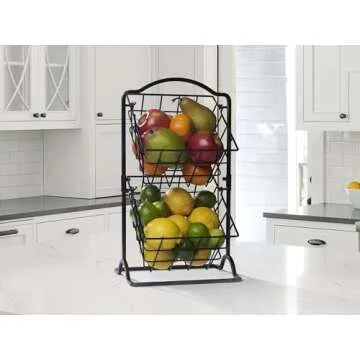 Gourmet Basics Mikasa 2 Tier Basket in Antique Black for Kitchen
