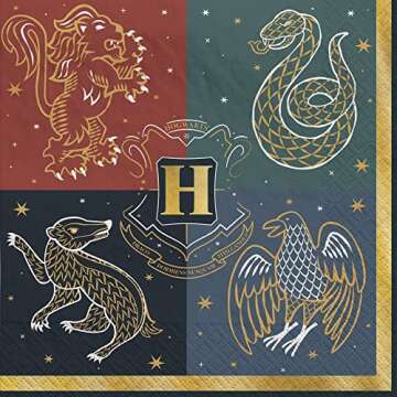 Harry Potter Hogwarts United Paper Party Napkins - 5" x 5" | Multi-color | Pack of 16