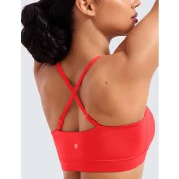 CRZ YOGA Butterluxe Womens Adjustable Spaghetti Thin Strap Sports Bra - Padded Wireless Square Neck Workout Yoga Clothes Deep Red Medium