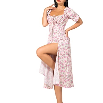 Boho Dress for Women Cottagecore Dress Maxi Dress Summer Wrap Floral Casual Vintage Square Neck Ruff...