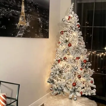 SOLAURA 6 FT Snow Flocked Christmas Tree for Holidays