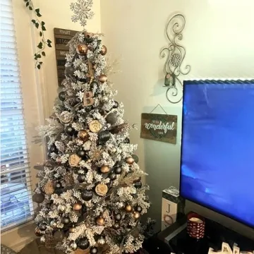 SOLAURA 6 FT Snow Flocked Christmas Tree for Holidays