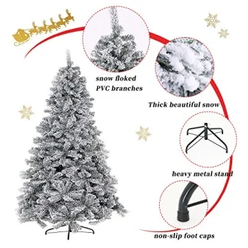 SOLAURA 6 FT Snow Flocked Christmas Tree for Holidays