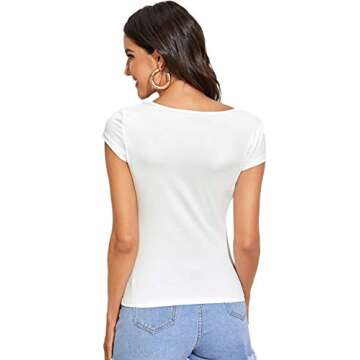 Verdusa Women's Elegant Square Neck Cap Short Sleeve Slim Fit Solid Top Blouse White M
