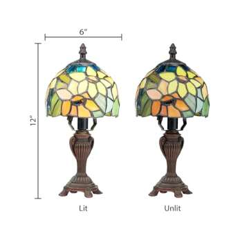 RIVER OF GOODS - Stained Glass Sunflower Blossoms Accent Table Lamp - 12" H - Table Lamp for Bedroom - Bedside Lamp - Desk Lamps for Home Office - Tiffany Style - Yellow
