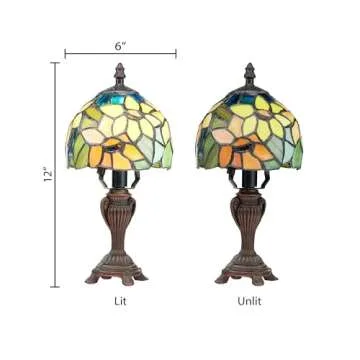 RIVER OF GOODS - Stained Glass Sunflower Blossoms Accent Table Lamp - 12" H - Table Lamp for Bedroom - Bedside Lamp - Desk Lamps for Home Office - Tiffany Style - Yellow