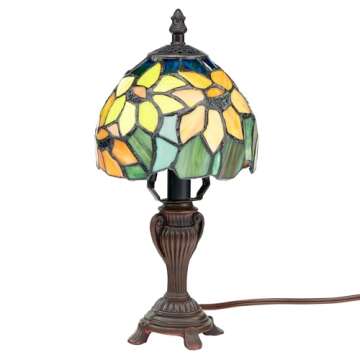 RIVER OF GOODS - Stained Glass Sunflower Blossoms Accent Table Lamp - 12" H - Table Lamp for Bedroom - Bedside Lamp - Desk Lamps for Home Office - Tiffany Style - Yellow