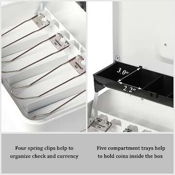 Jssmst Locking Large Metal Cash Box with Money Tray, Money Box with Combination Lock, White, SM-CB0511L