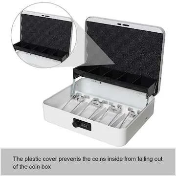 Jssmst Locking Large Metal Cash Box with Money Tray, Money Box with Combination Lock, White, SM-CB0511L