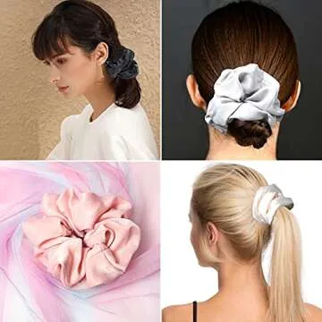 4pcs Silk Satin Hair Ties,Oversized Soft Hair Scrunchies for Women Girls Gift,Elastic Ponytail Holder Decorations,Hair Style Accessories,Light brown, coffee, dark brown, off-white Scrunchy