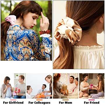 4pcs Silk Satin Hair Ties,Oversized Soft Hair Scrunchies for Women Girls Gift,Elastic Ponytail Holder Decorations,Hair Style Accessories,Light brown, coffee, dark brown, off-white Scrunchy