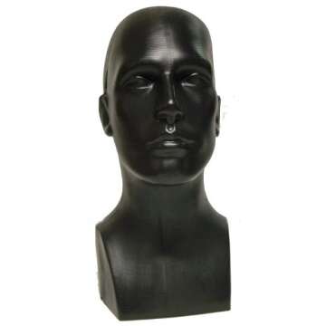 15" Tall Male Mannequin Head Durable Plastic Black (50013)