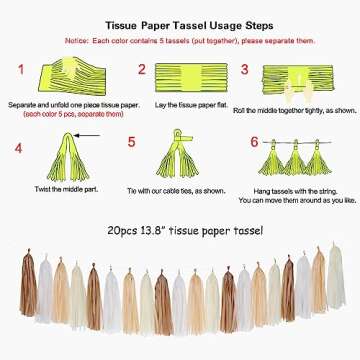 Boho Rainbow Baby-Shower Party-Decorations Tassel-Garland - 20pcs Neutral Birthday Wedding Bridal Tassels, White Brown Champagne Banner Streamers, Engagement Bachelorette Christmas Decor Panduola